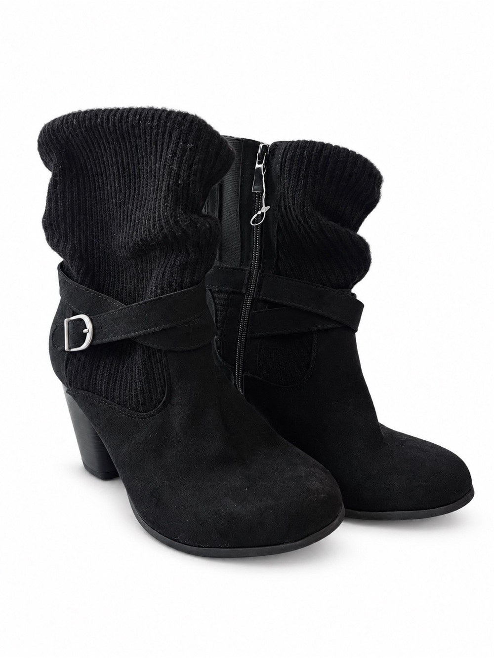 Torrid Black Knit Cuff Buckle Ankle Boots Women’s Size 10WW